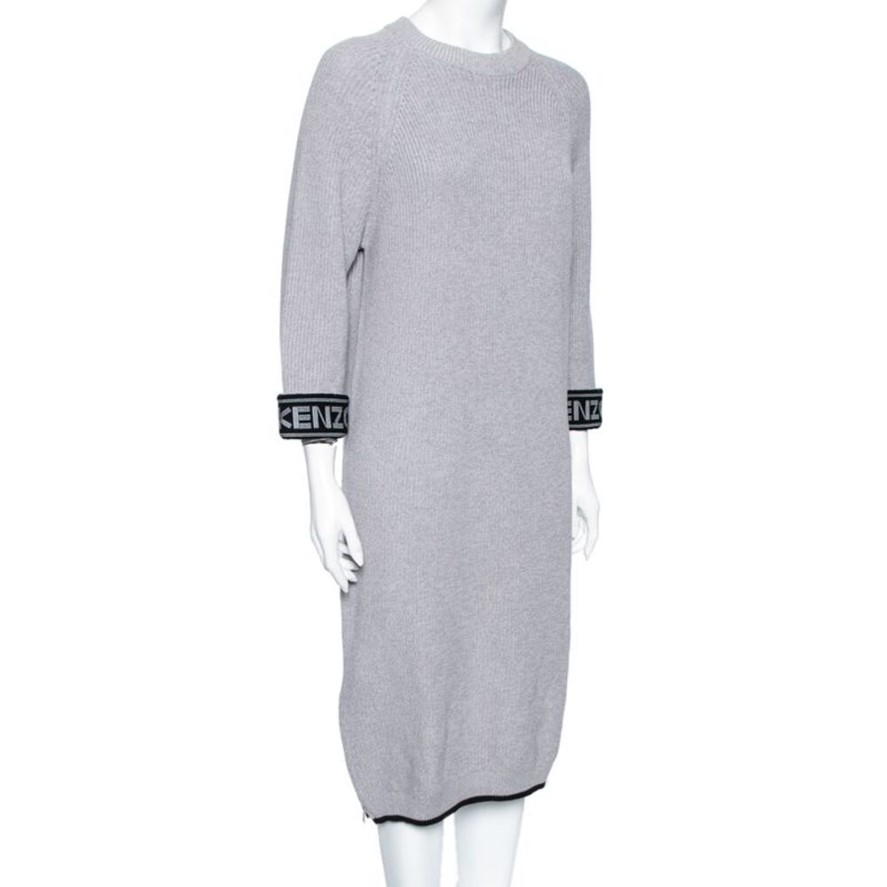 Kenzo Grey Knit Logo Trimmed Detailed Long Sleeve Sweater Dress S - Picture 2 of 5